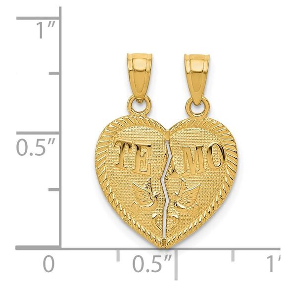 14k Yellow Gold TE AMO Set of 2 Heart Pendants, 16mm - Picture 4 of 5